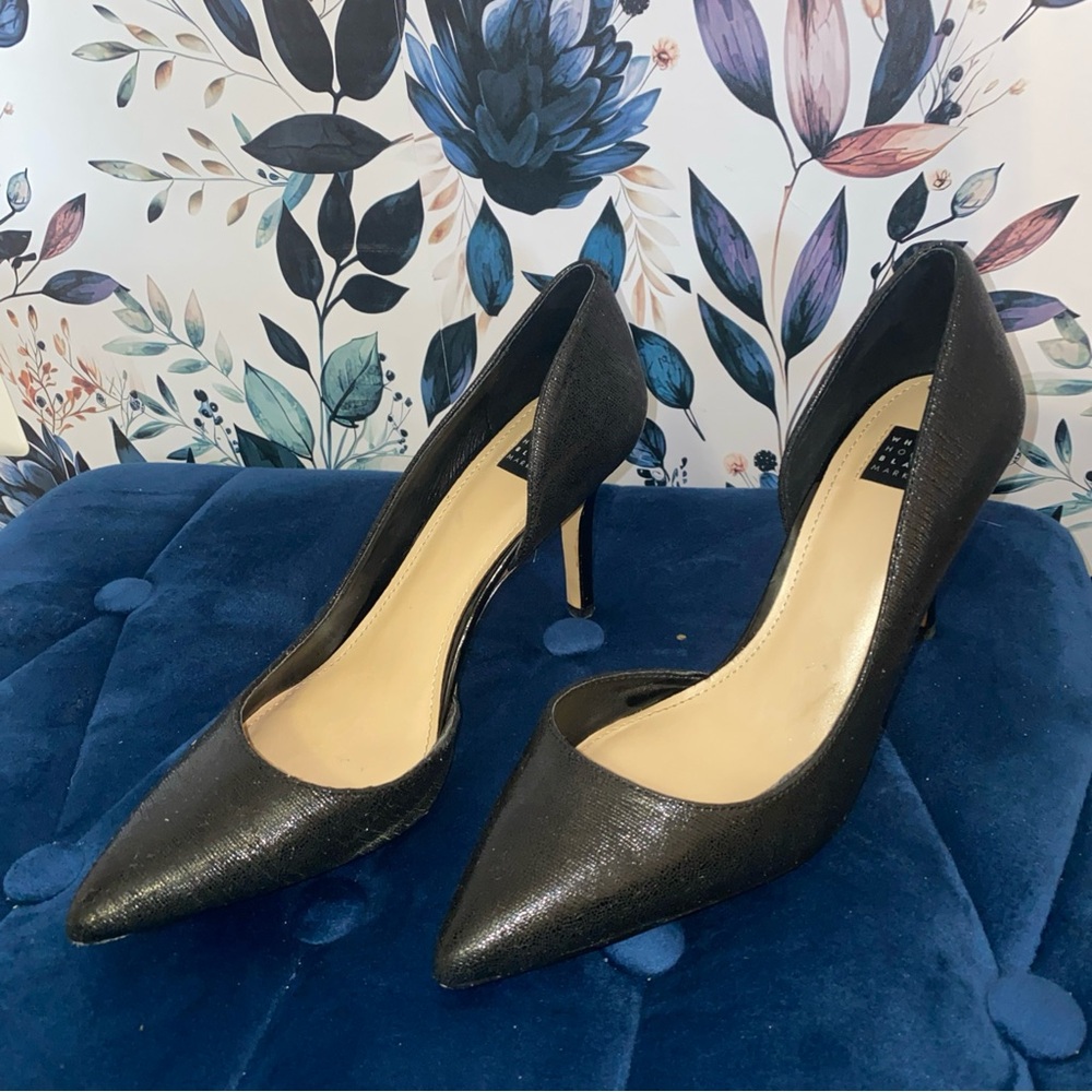 White House Black Market Metallic Black Heels